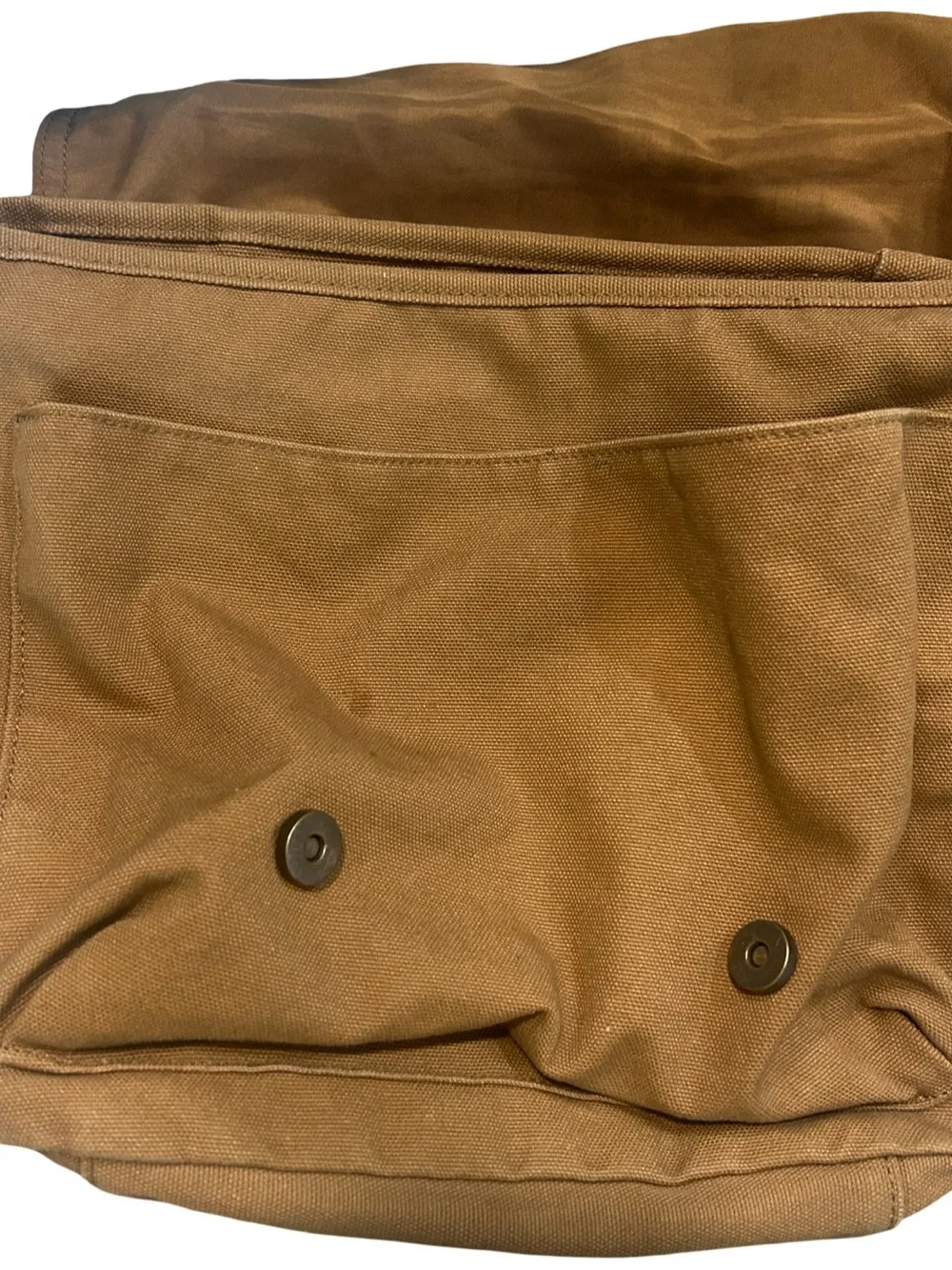 American Girl Brown Canvas Crossbody with Pink Patterned Straps and Yellow Trim